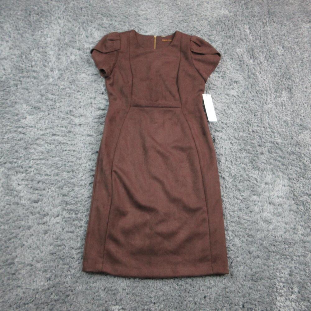 Calvin Klein Dress Womens 8 Brown Sheath Cap Sleeve Round Neck Zip NWT